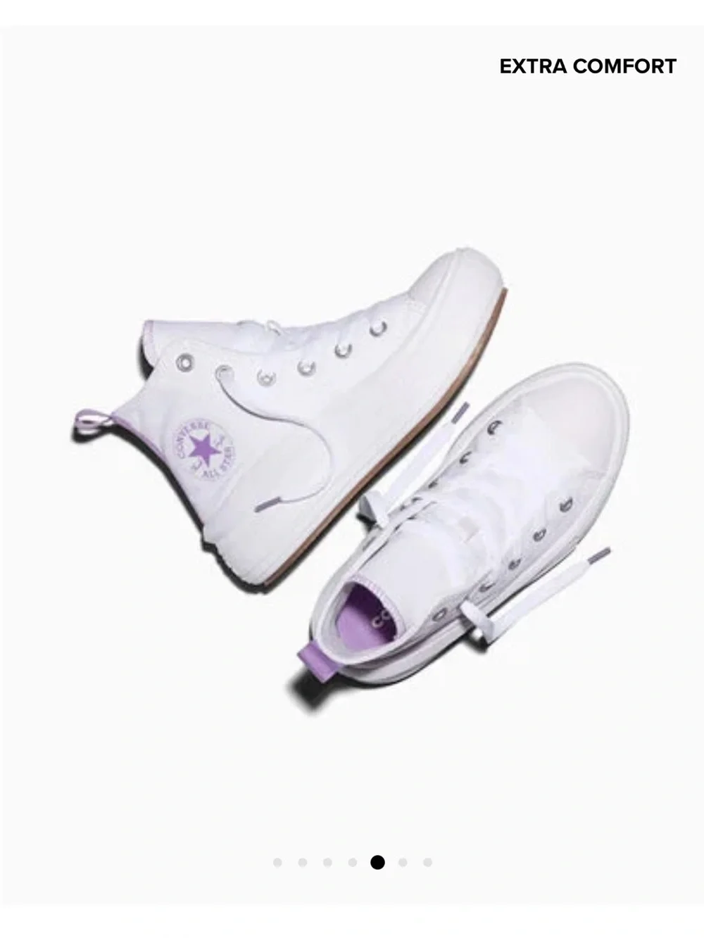 Converse Kids White High-Top Sneakers with Purple Heel Tabs